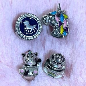 4 Pieces Silver Crystal Unicorn Charm Collection Bundle Set /Not Pandora